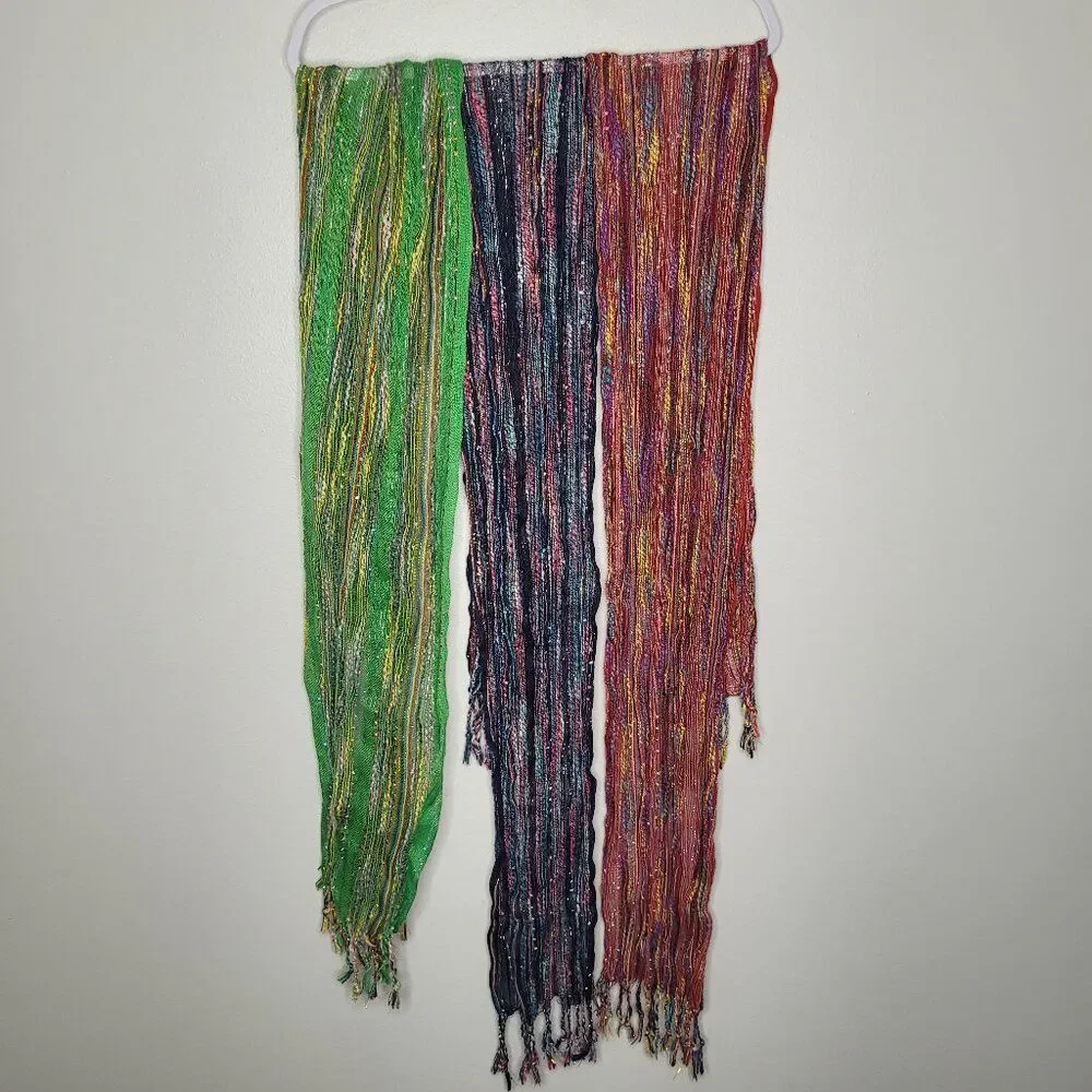 Vintage y2k green blue red knit quirky thin tie scarf lot
